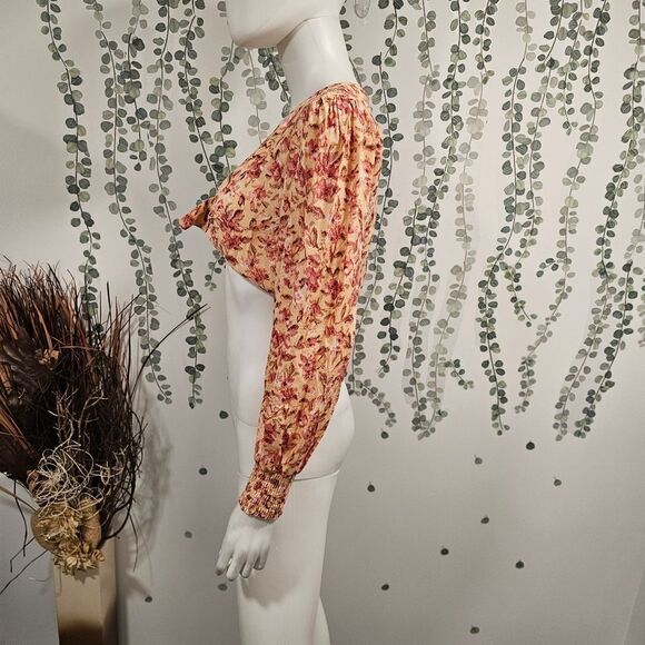 Band of the Free Bay Tie Front Crop Long Sleeve Floral Top Sz XS - Picture 6 of 10
